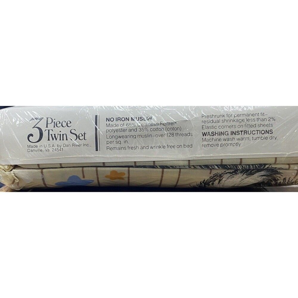 NOS NEW 1980 Shirt Tales 3 Piece Twin Set Flat Fitted Sheet Pillowcase Danville - Picture 6 of 7